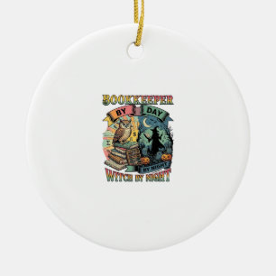 Bookkeeper Day Witch Night Halloween Owl Books Pum Ceramic Ornament
