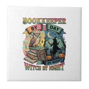 Bookkeeper Day Witch Night Halloween Owl Books Pum Ceramic Tile