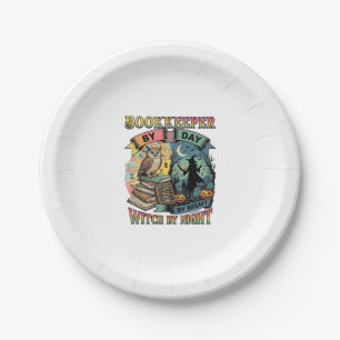 Bookkeeper Day Witch Night Halloween Owl Books Pum Paper Plates