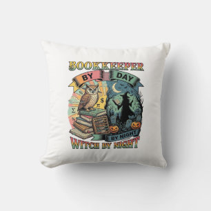 Bookkeeper Day Witch Night Halloween Owl Books Pum Throw Pillow