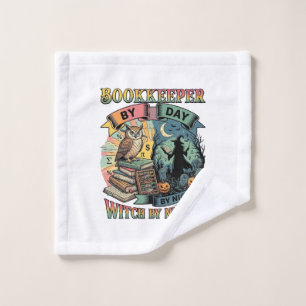 Bookkeeper Day Witch Night Halloween Owl Books Pum Wash Cloth