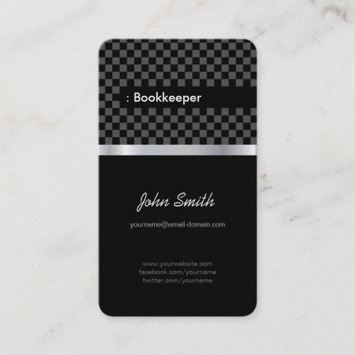 Bookkeeper _ Elegant Black Chessboard Business Card
