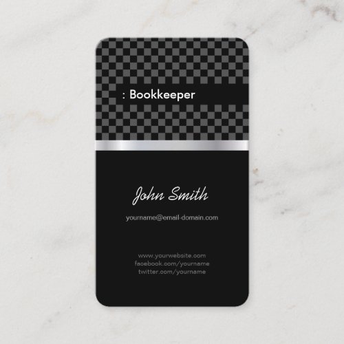 Bookkeeper - Elegant Black Chessboard Business Card