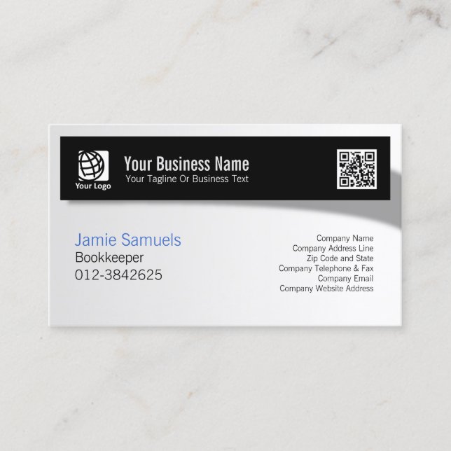 Bookkeeper Finance Services Simple Shadow Banner Business Card (Front)