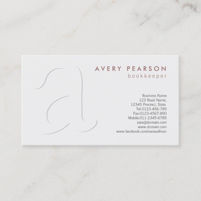 Bookkeeper Finance Services Simple Shadow Monogram Business Card (Front)