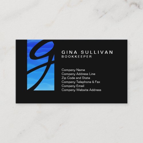 Bookkeeper Financial Services Blue Wave Monogram Business Card
