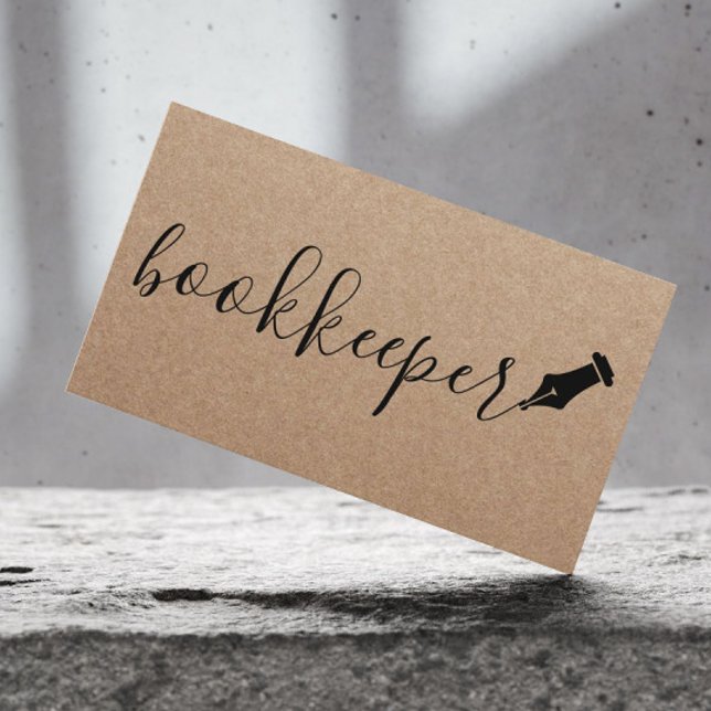 Bookkeeper Handwritten Script Rustic Kraft Business Card (Creator Uploaded)
