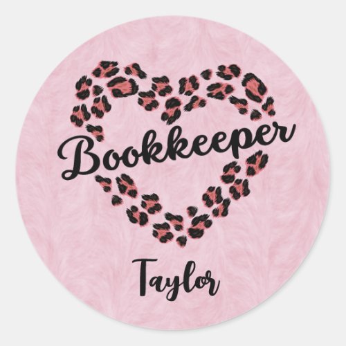 Bookkeeper Leopard Heart Frame Pink Classic Round Sticker