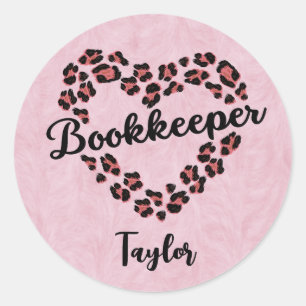 Bookkeeper Leopard Heart Frame Pink Classic Round Sticker