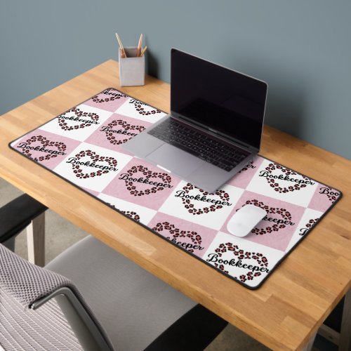 Bookkeeper Leopard Heart Frame Pink White Desk Mat