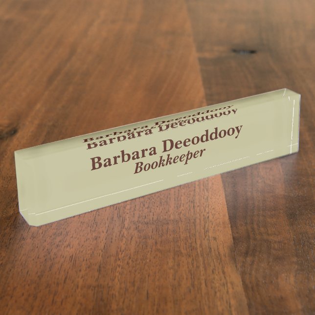 Bookkeeper Sage Green Acrylic Desk Name Plate (Side)