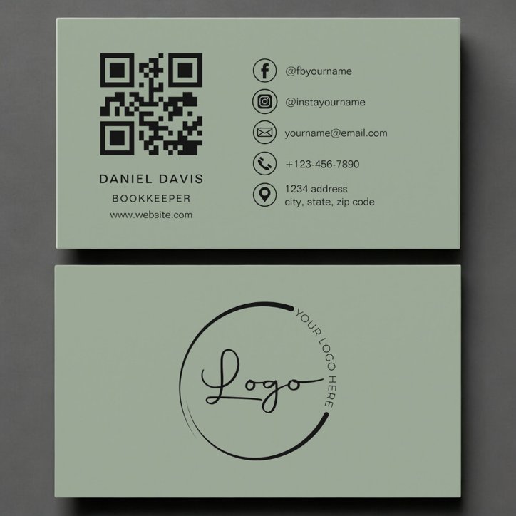 Bookkeeper Sage Green Logo QR Code Business Card