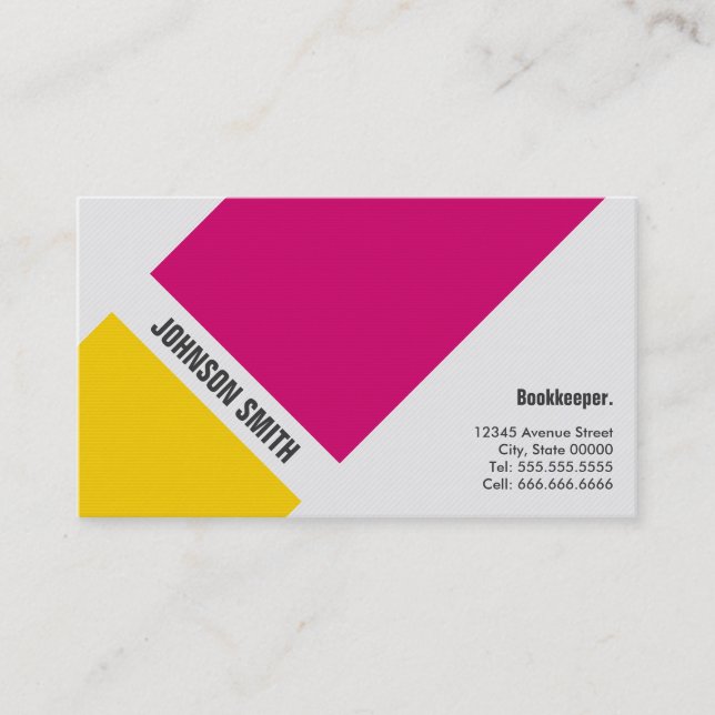 Bookkeeper - Simple Pink Yellow Business Card (Front)