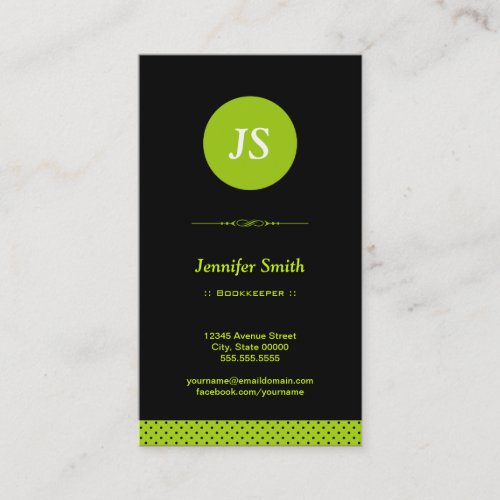 Bookkeeper _ Stylish Apple Green Business Card
