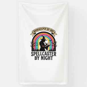 Bookkeeper Witch Retro Halloween Accounting Design Banner