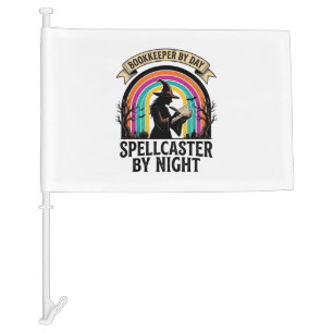 Bookkeeper Witch Retro Halloween Accounting Design Car Flag