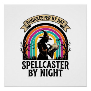 Bookkeeper Witch Retro Halloween Accounting Design Poster