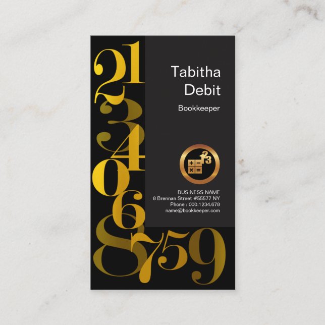 Bookkeeper's Gold Numbers Creative Faded Style Business Card (Front)