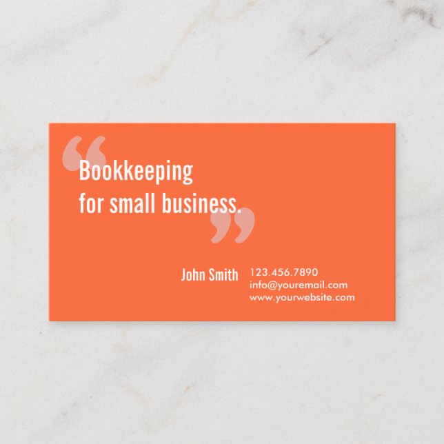 Bookkeeping Service Minimal Orange Business Card (Front)