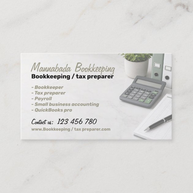 Bookkeeping Tax Preparation Payroll Service Business Card