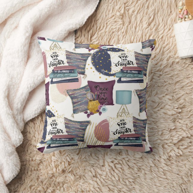 Booklover Pattern Throw Pillow (Blanket)
