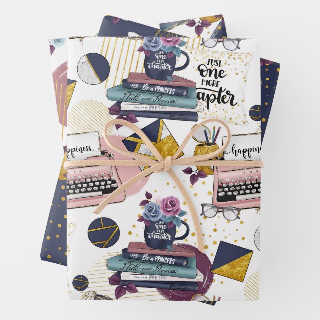 Booklover Pattern Wrapping Paper Sheets (In situ)