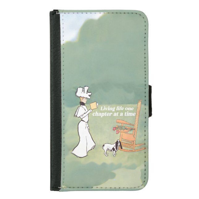 Booklover Woman And Dog Reading Samsung Galaxy Wallet Case (Front)