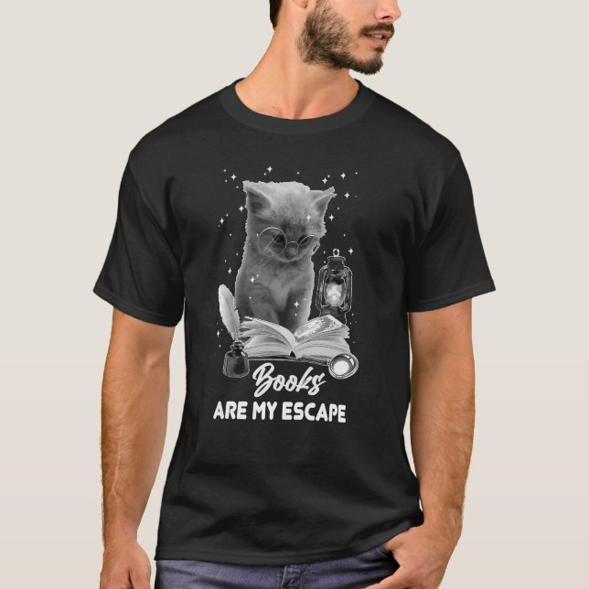 Bookmark Books Are My Escape Cat Reading A Book Lo T-Shirt (Front)