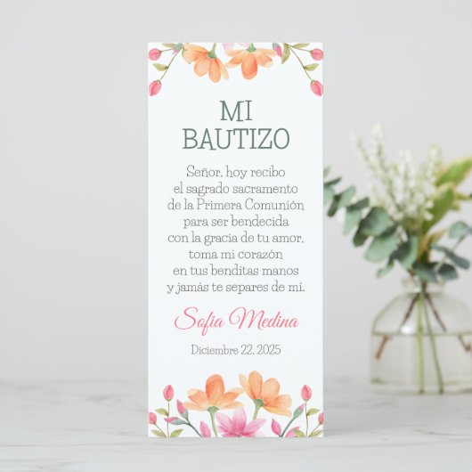 Bookmark in Spanish with Cute Watercolor Flowers (Standing Front)