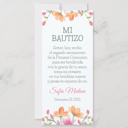 Bookmark in Spanish with Cute Watercolor Flowers (Front)