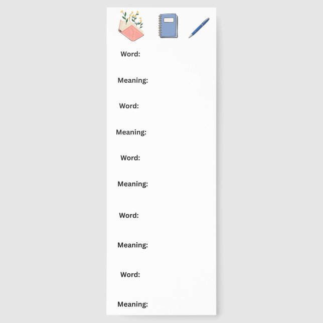 Bookmark-Learn New Vocabulary Bookmarks (Front)