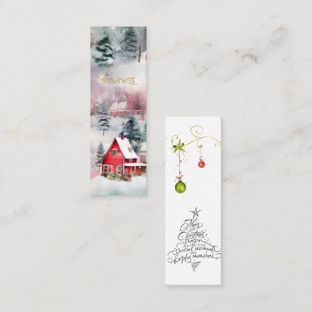 BOOKMARK Winter Happiness Holiday Wishes Mini Business Card (Front/Back)