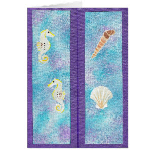 Bookmarks Sea Horses and Seashells on purple Cards