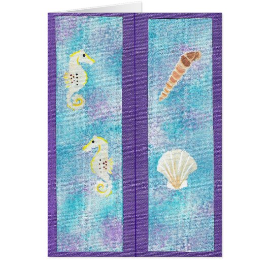 Bookmarks Sea Horses & Seashells on purple Cards (Front)