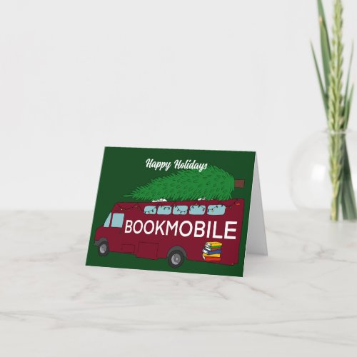 Bookmobile with Christmas Tree on Top Custom Card