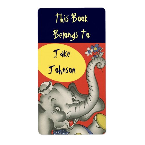 Bookplate Cute Elephant Name Book Label Belongs