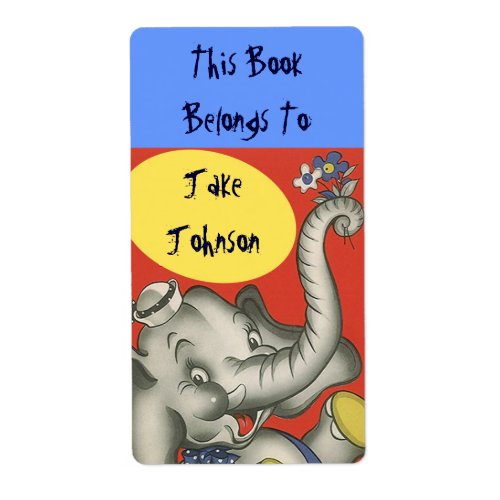 Bookplate Cute Elephant Name Book Label Belongs