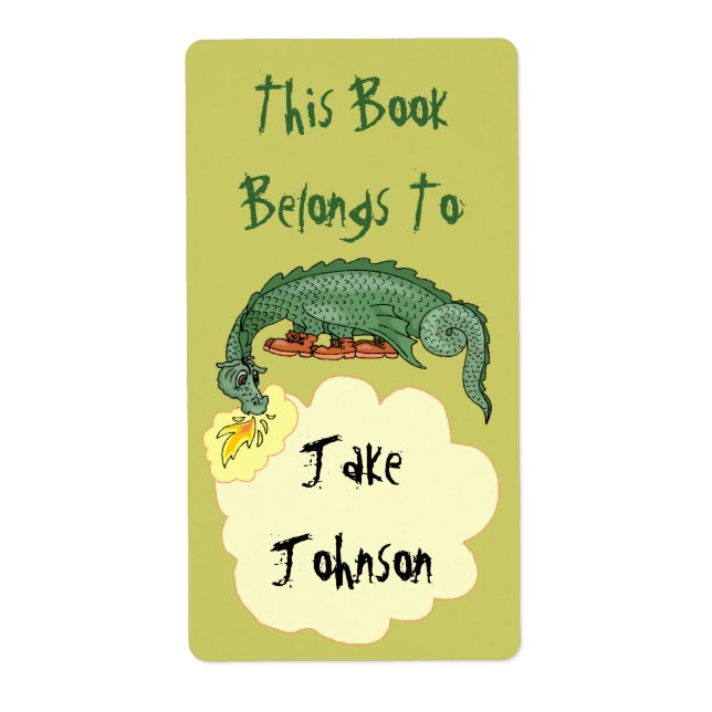 Bookplate Dragon Breathes Name Book Label Belongs (Front)