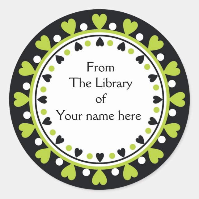 Bookplate - Green Hearts white Polka Dots (Front)