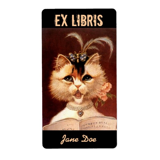 Bookplate Music Book Label EX LIBRIS Victorian Cat (Front)