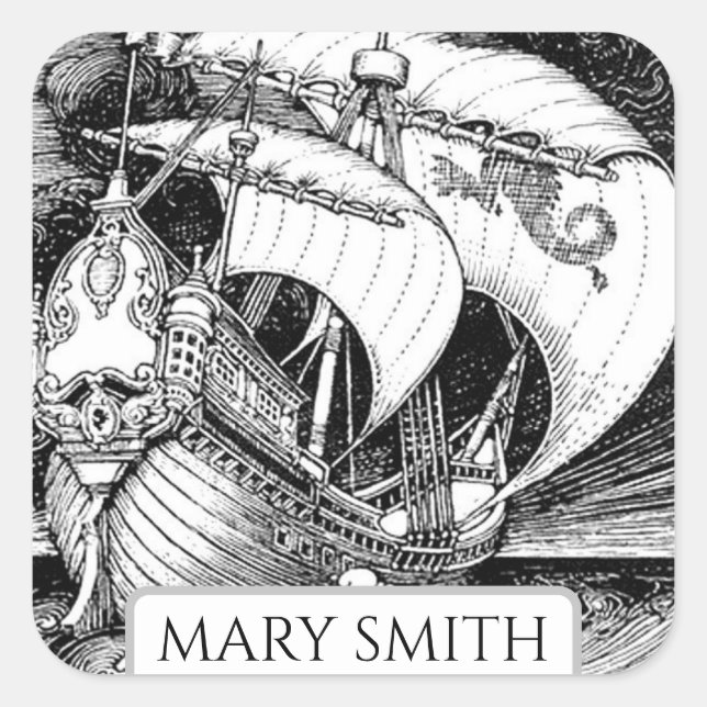 Bookplate, Personalized, Victorian Reproduction Sq Square Sticker (Front)