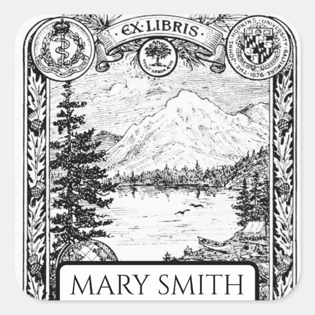 Bookplate, Personalized, Victorian Reproduction Sq Square Sticker (Front)