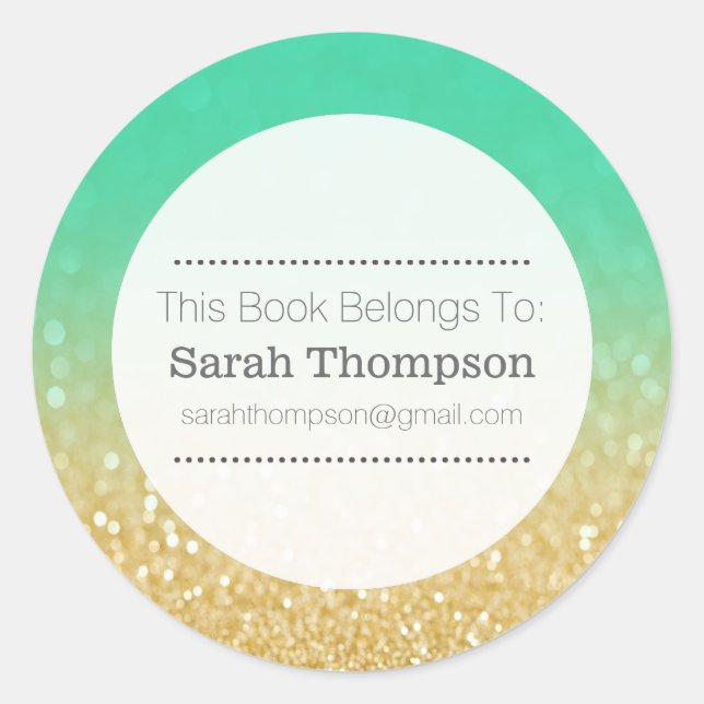 Bookplate School Name Stickers Gold Ombre Glitter (Front)