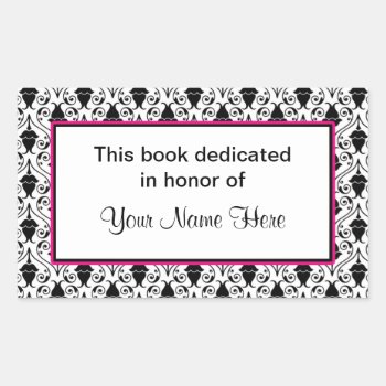 Bookplate Sticker - Pink And Damask by boidesigns at Zazzle