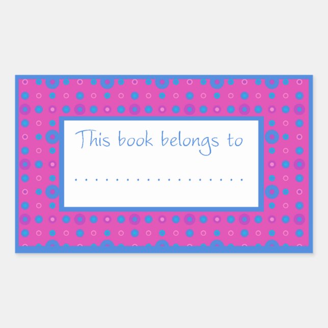 Bookplate Stickers, Pink and Blue Dots on Magenta (Front)