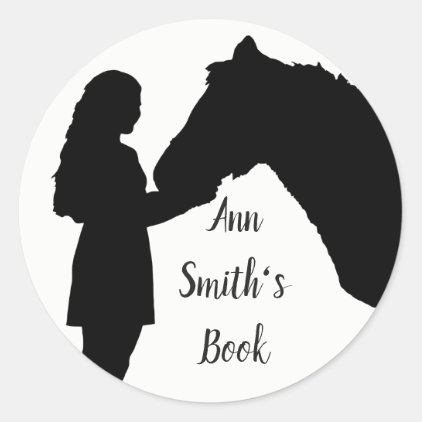 Bookplate to Customize Girl &amp; Horse Silhouette
