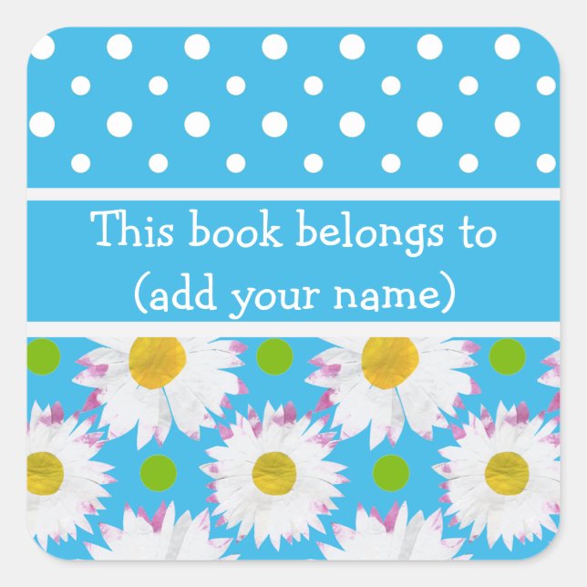Bookplates to Personalize: Polkas, Daisies on Blue (Front)