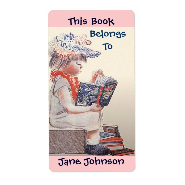 Bookplates Vintage Girl Reading Belongs To Labels (Front)