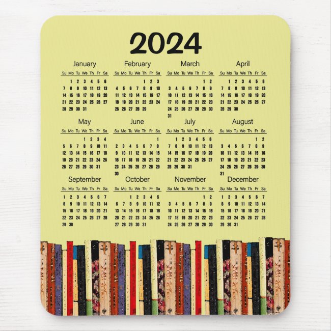Books Abstract Yellow 2024 Calendar Mousepad