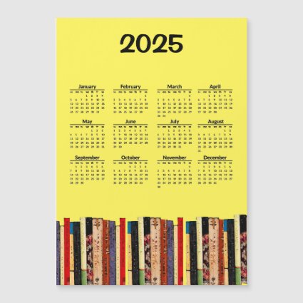 Books Abstract Yellow 2025 Calendar Magnetic Card